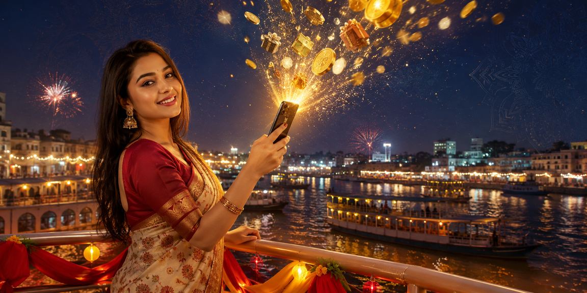 ঢাকায় পহেলা বৈশাখের উৎসবে মোবাইলে king2026 ডিপোজিট করছেন একজন খেলোয়াড়